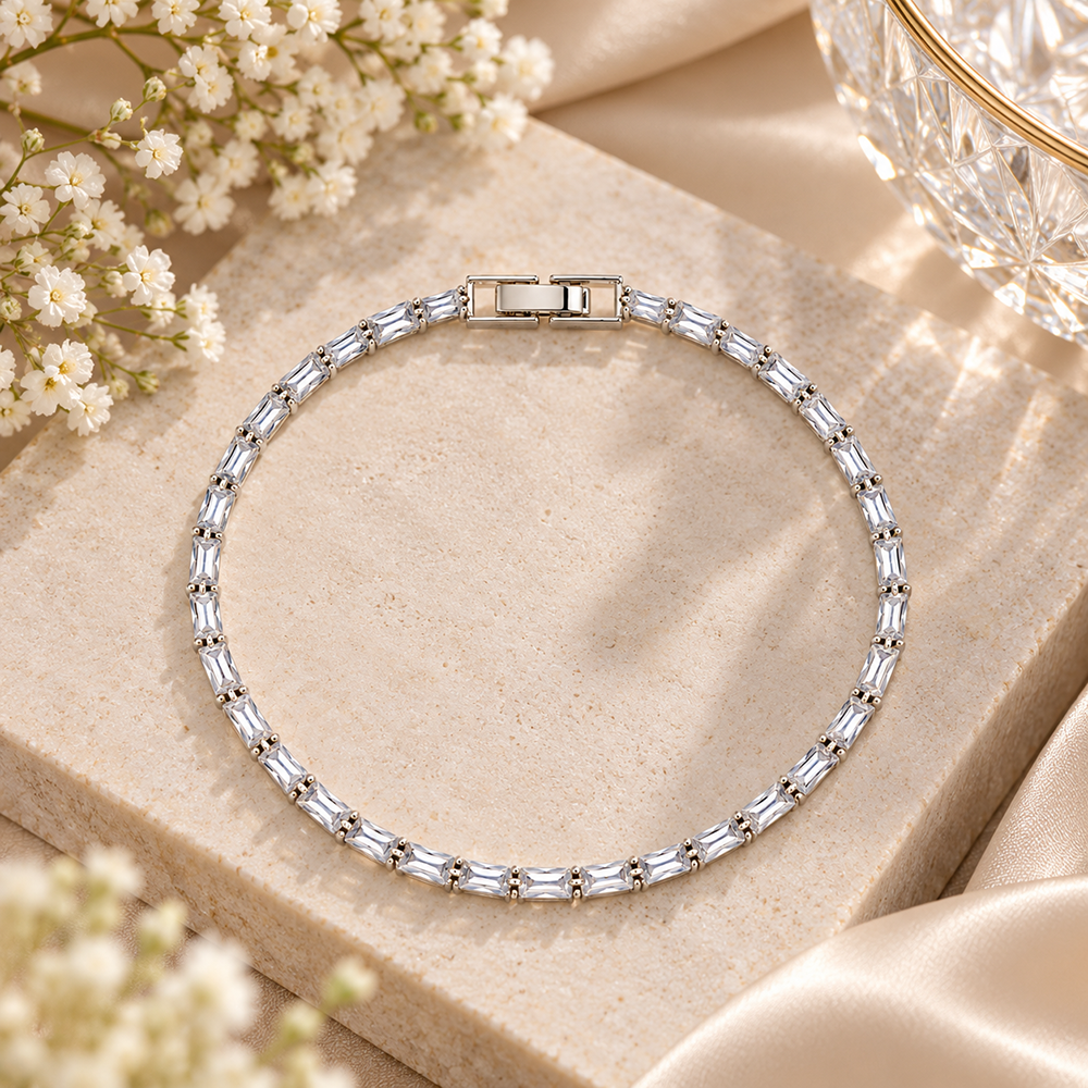 Urthn Dazzling American Diamond Silver Plated Bracelet | Trendy Festive & Party Wear