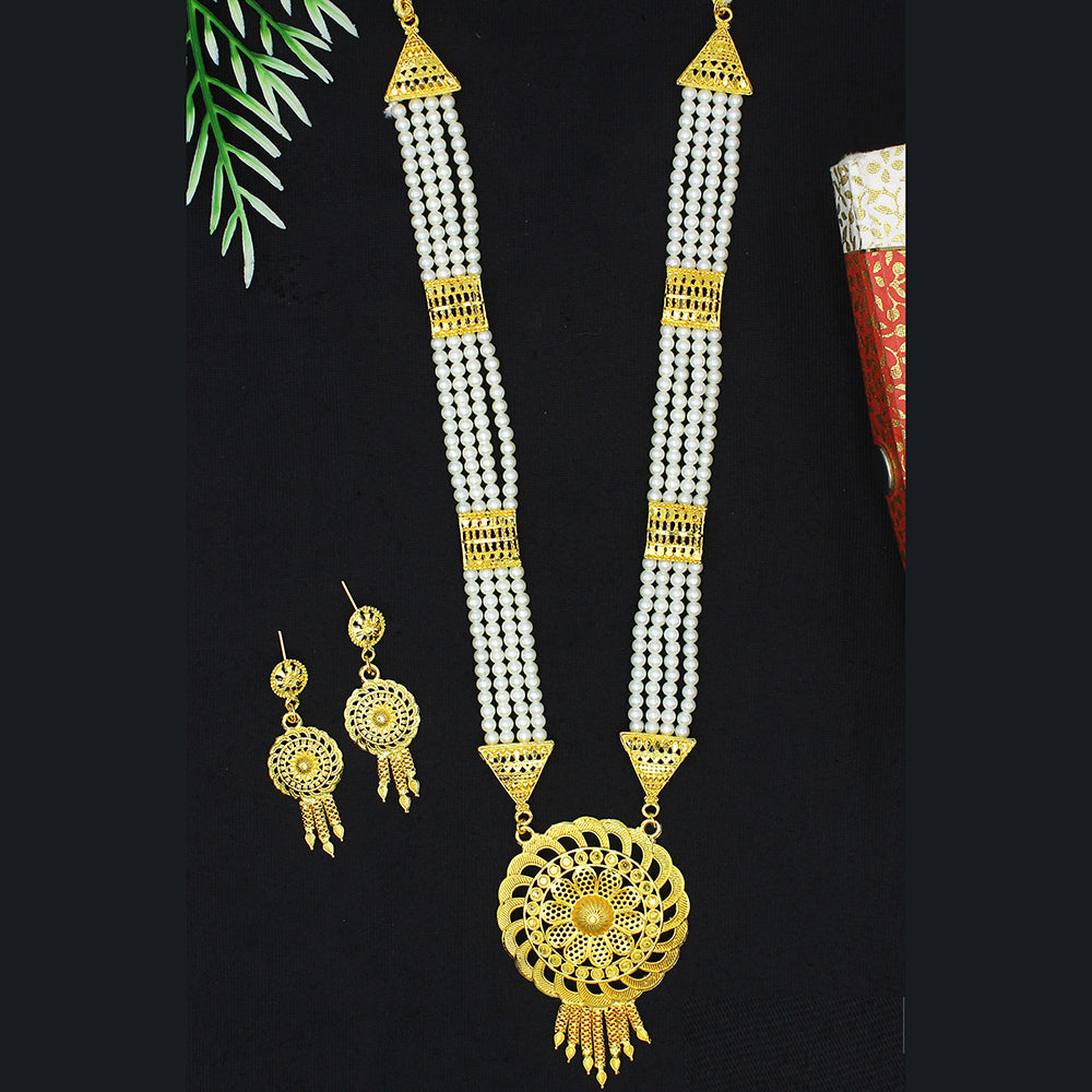 Mahavir Dye Gold Pearl Long Necklace Set