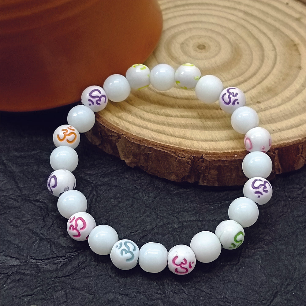 Urthn OM White Beads Bracelet (Pack Of 6)