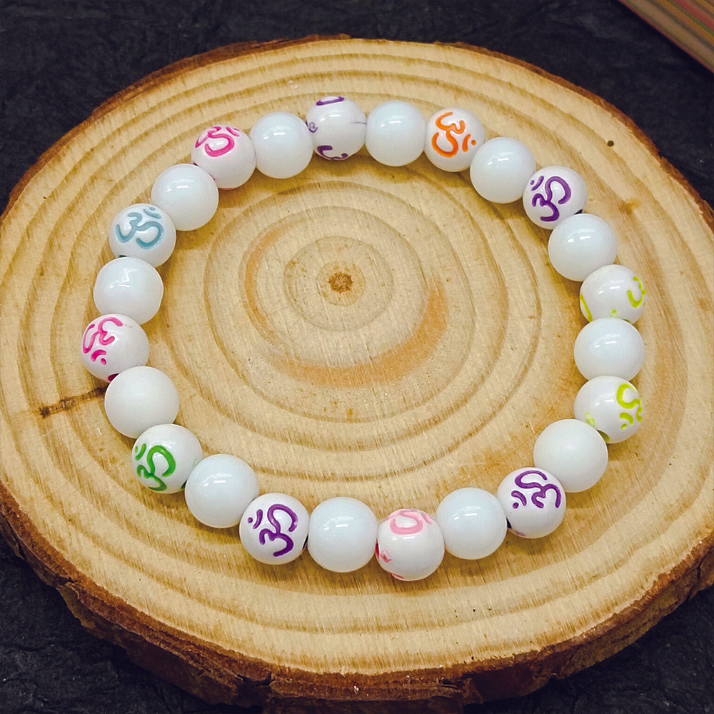 Urthn OM White Beads Bracelet (Pack Of 6)