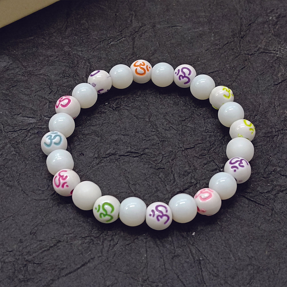 Urthn OM White Beads Bracelet (Pack Of 6)