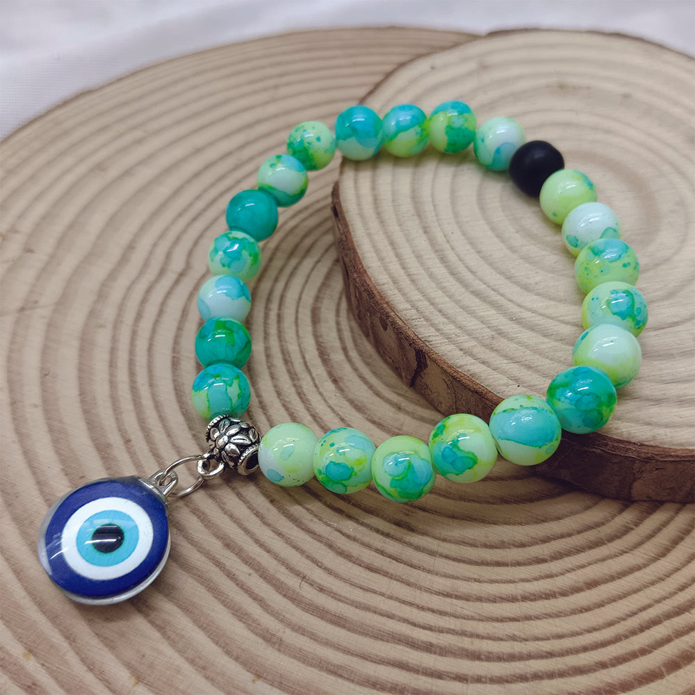 Urthn Light Green Beads Evil Eye Bracelet
