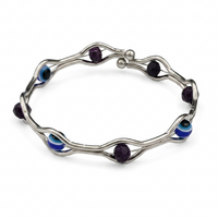 Urthn Silver-Tone Evil Eye Beaded Adjustable Kada Bracelet(Pack of 6)