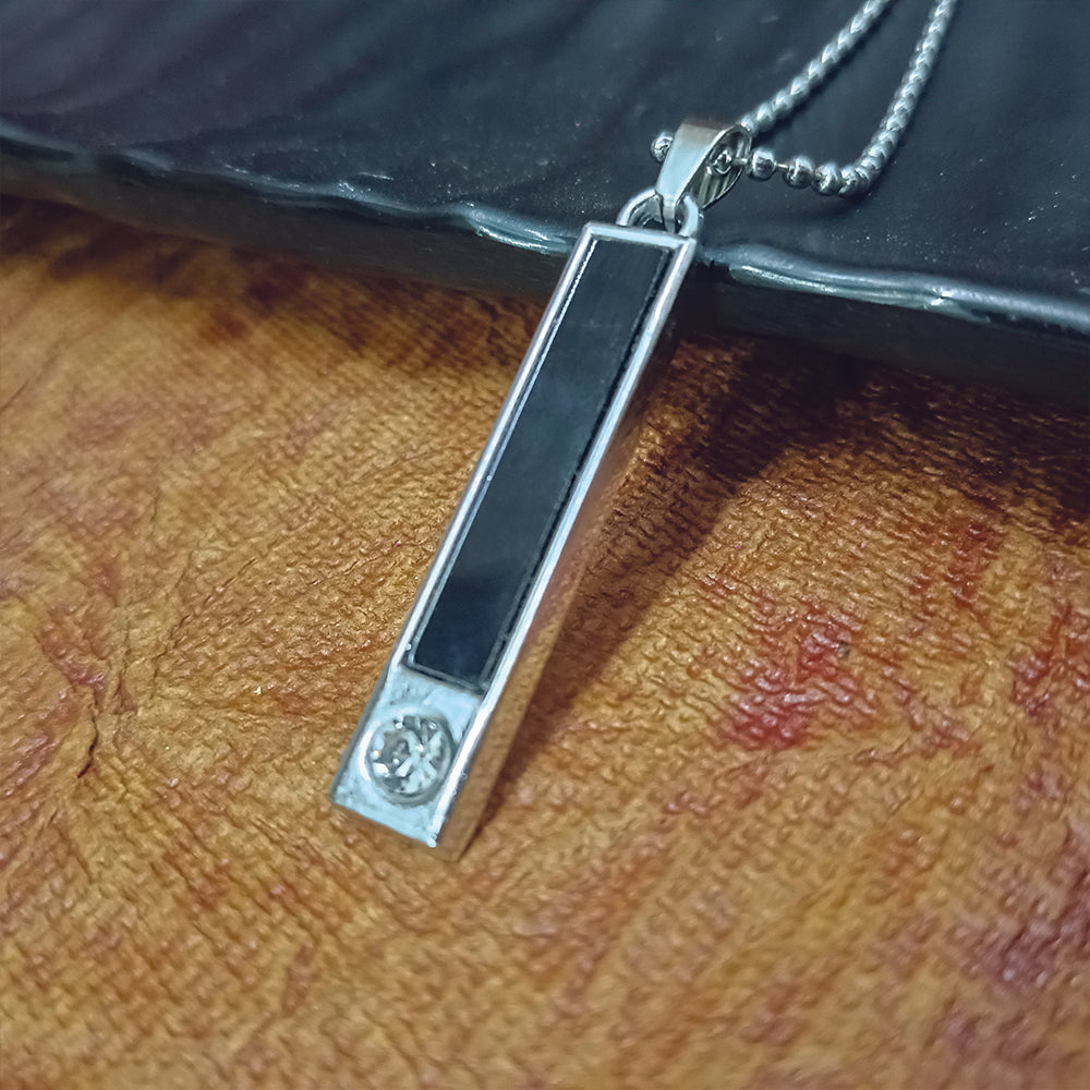 Urthn Sleek Rectangular Black Inlay Pendant with Chain  for Men's (Pack Of 6)