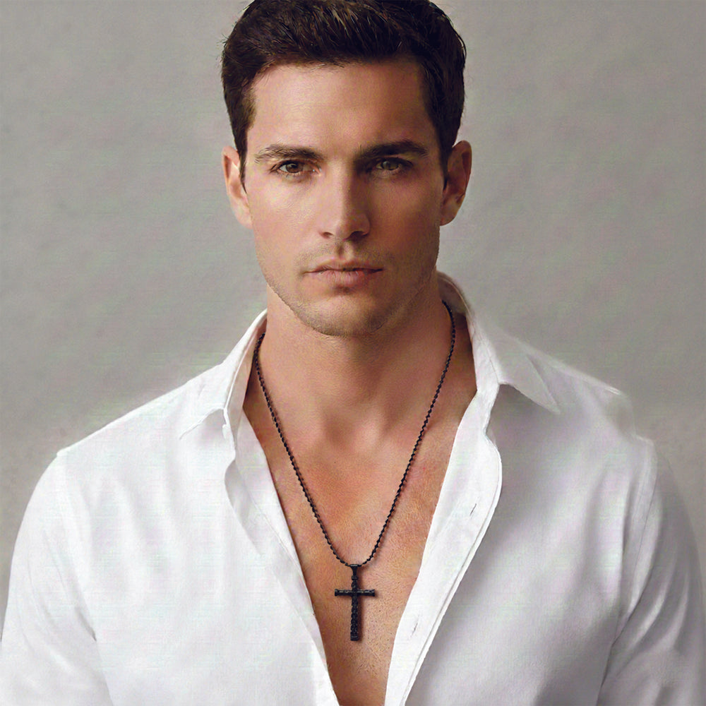 Urthn Statement Black Cross Pendant with Chain  for Men's (Pack Of 6)