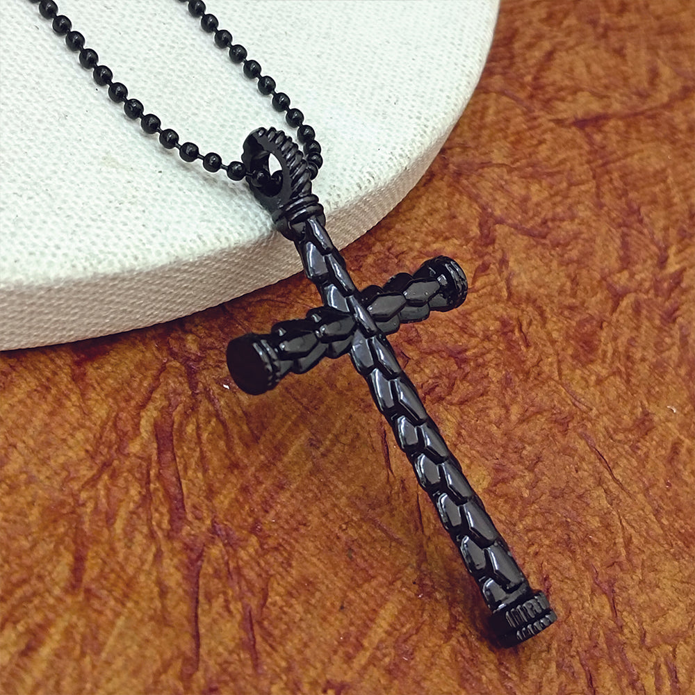 Urthn Statement Black Cross Pendant with Chain  for Men's (Pack Of 6)