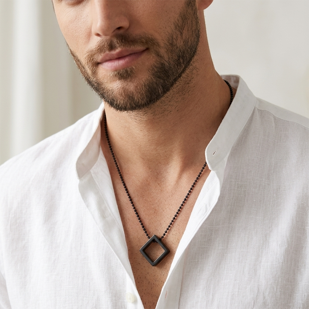 Urthn Stylish Square Steel Chain Pendant for Men (Pack of 6)