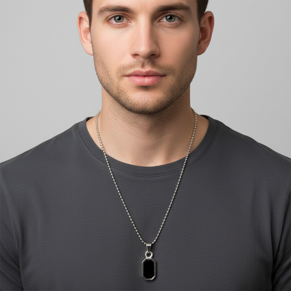 Urthn Stylish Minimal Black Plate Tag Mens Necklace (Pack Of 6)