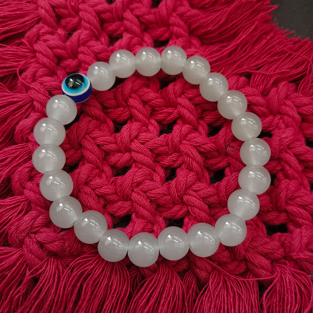 Urthn Grey Obsidian Beads Bracelet with Evil Eye Charm