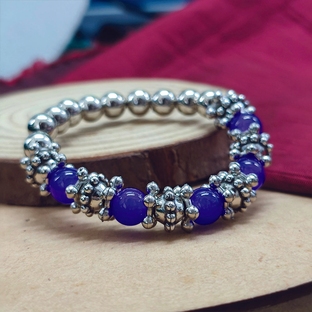 Urthn Stretchable Purple Color Beaded Wrist Bracelet