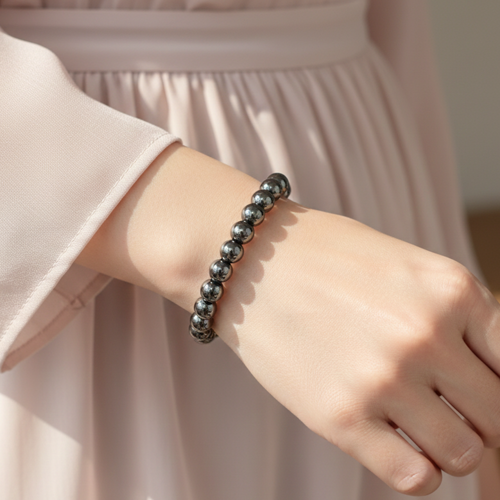 Urthn Unisex Hematite Beaded Stretch Bracelet (Pack Of 6)