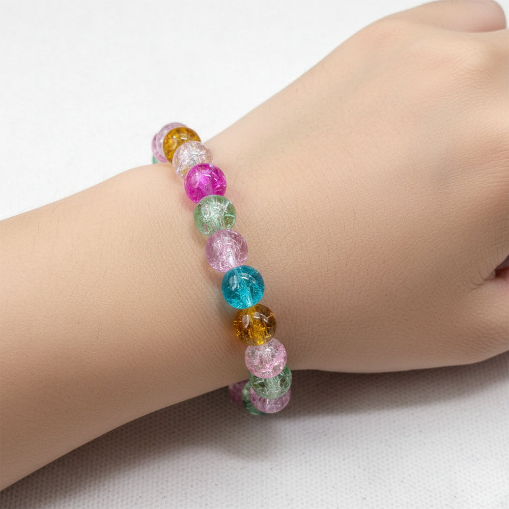 Urthn Crystal Crackle Multicolor Glass Beads Bracelet (Pack Of 6)