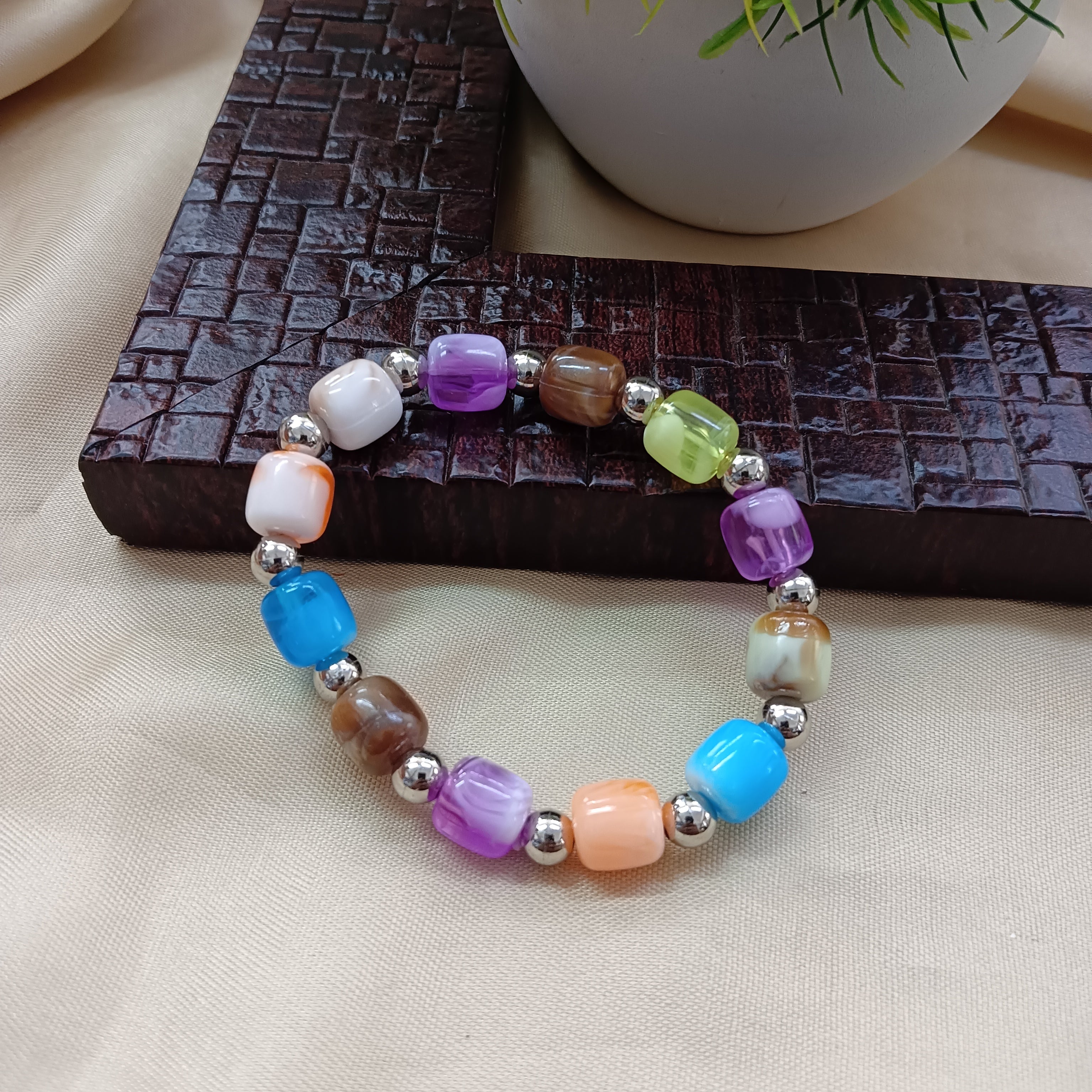 Urthn Funky Multicolor Beads Fashion Bracelet (Pack of 6)