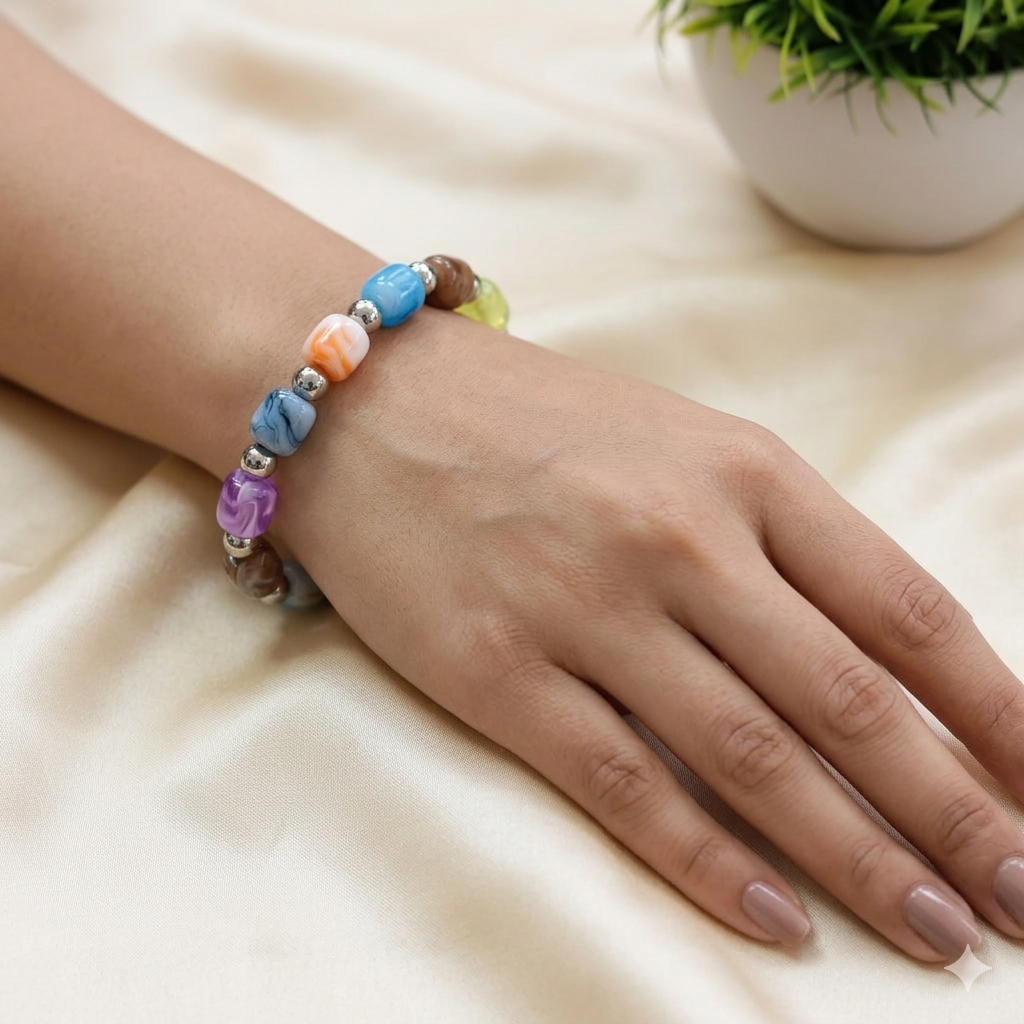 Urthn Funky Multicolor Beads Fashion Bracelet (Pack of 6)