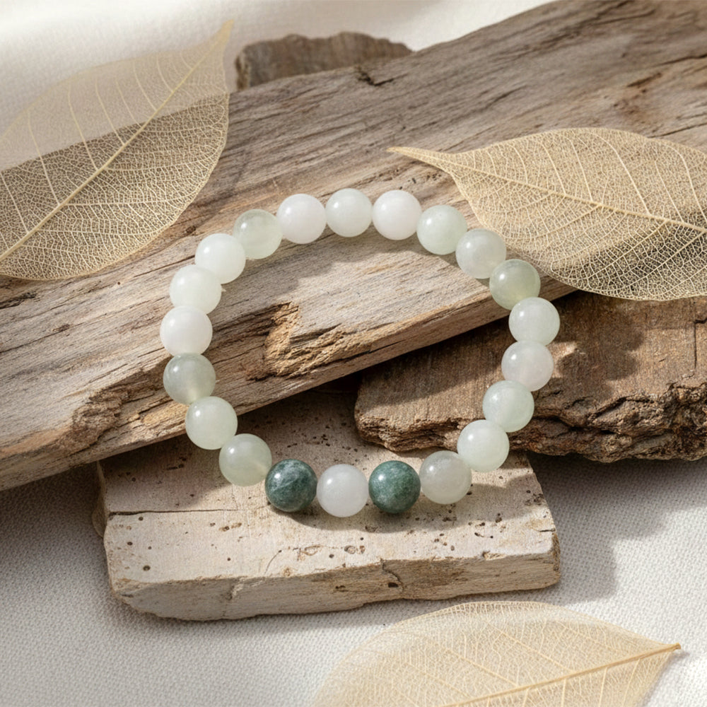 Urthn Burmese Jade Natural Stone Bracelet(Pack of 3)
