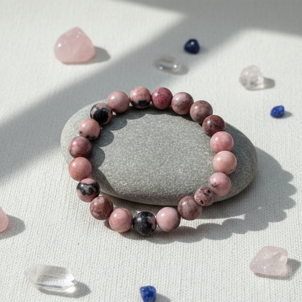 Urthn Rhodonite Natural Stone Bracelet For Emotional Healing, Love & Forgiveness(Pack of 3)