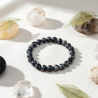 Urthn Snowflake Obsidian Natural Stone Bracelets(Pack of 3)