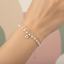 Urthn Silver Plated Evil Eye & Pearl Multi Layer Bracelet(Pack of 6)