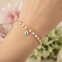 Urthn Gold Plated Evil Eye & Pearl Multi Layer Bracelet(Pack of 6)