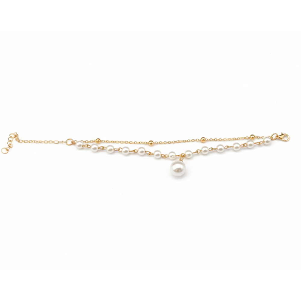 Urthn Gold Plated Pearl Multi Layer Bracelet(Pack of 6)
