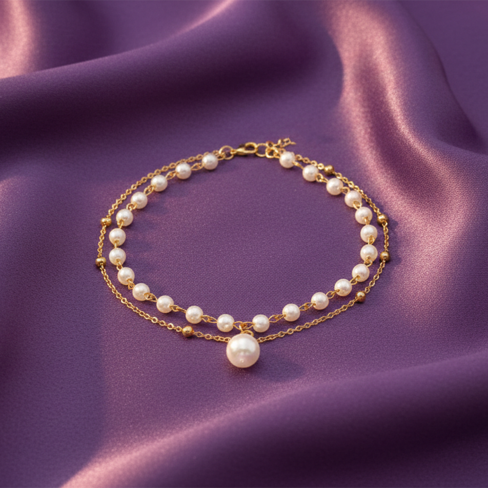 Urthn Gold Plated Pearl Multi Layer Bracelet(Pack of 6)