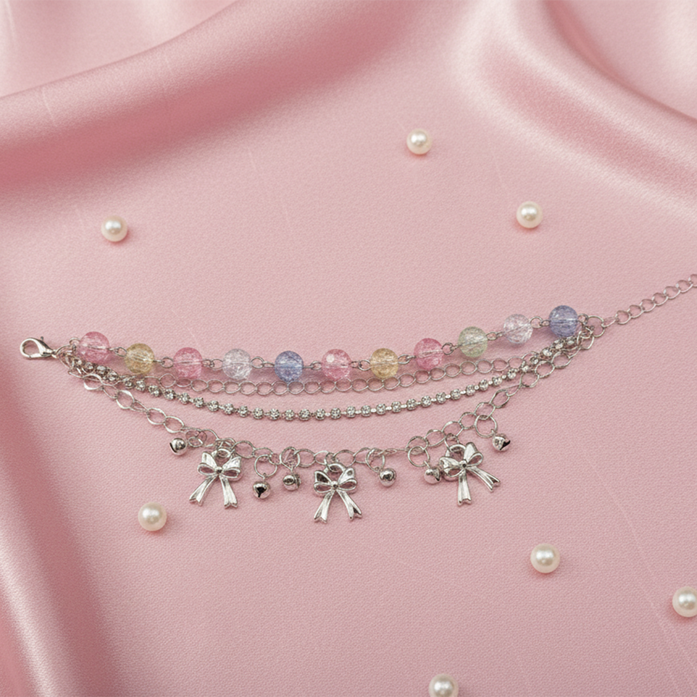 Urthn Silver Plated Assorted Charms Multi Layer Bracelet(Pack of 6)