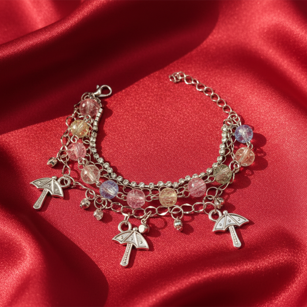 Urthn Silver Plated Assorted Charms Multi Layer Bracelet(Pack of 6)