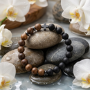 Urthn Black Matte & Wooden Bead Bracelet for Men Cross Charm Bracelet(Pack of 6)