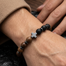 Urthn Black Matte & Wooden Bead Bracelet for Men Cross Charm Bracelet(Pack of 6)
