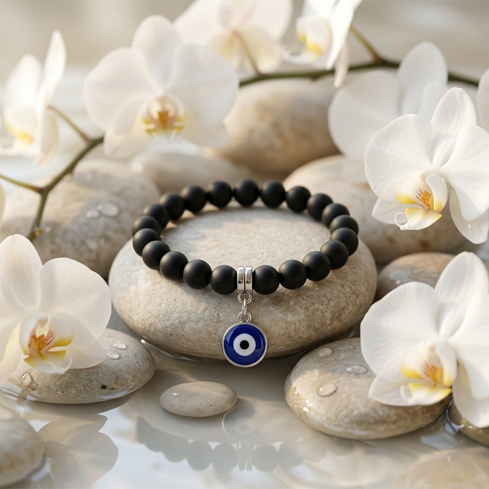 Urthn Black Beads Evil Eye Bracelet(Pack of 6)