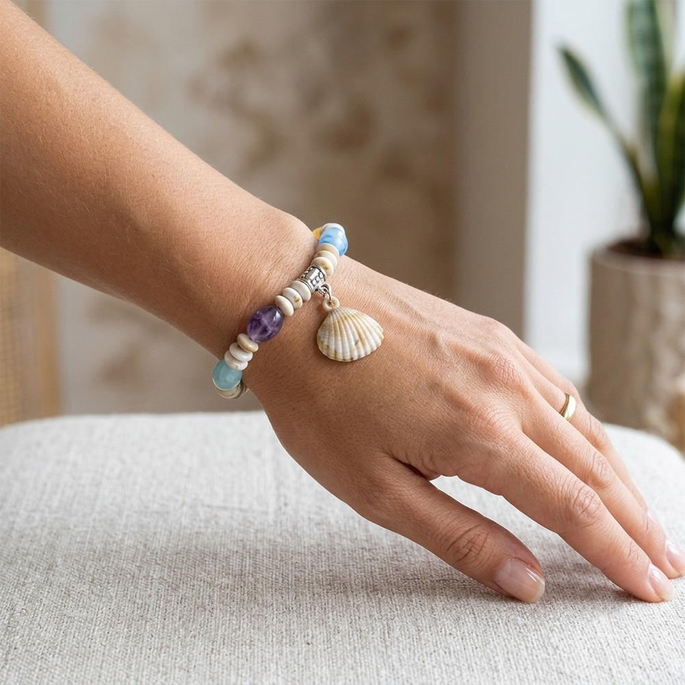 Urthn Minimalist Shell and Charms Stretch Bracelet for Women(Pack of 6)