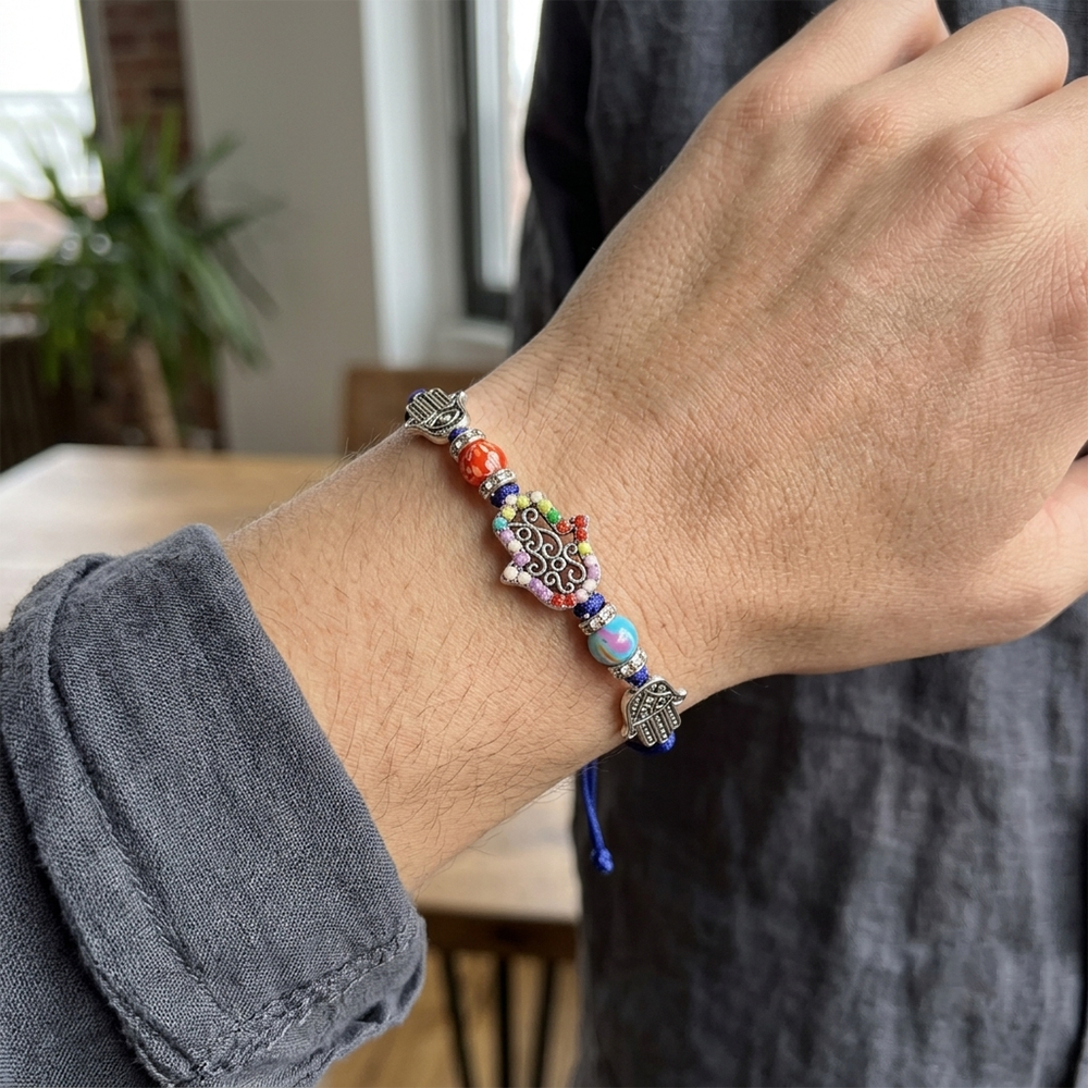 Urthn Mystic Hamsa Hand Beads Bracelet For Men (Set of 6)