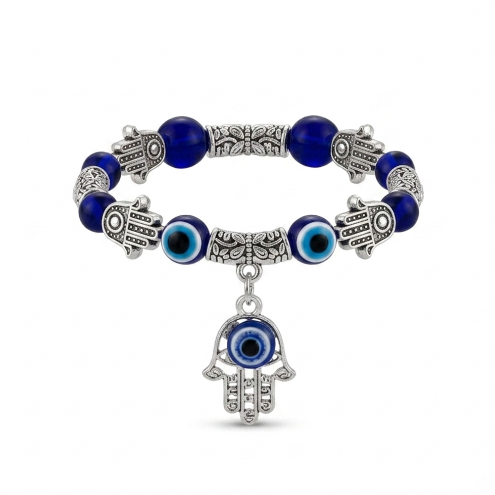 Urthn Evil Eye & Hamsa Hand Beaded Bracelet for Men   (Set of 6)