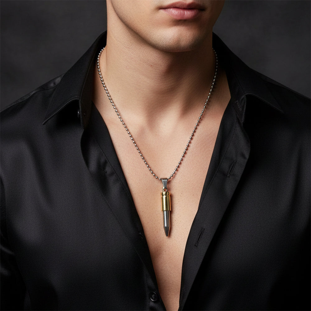 Urthn Gold & Silver Tone Bullet Shape Pendant Necklace for Men(Pack of 6)