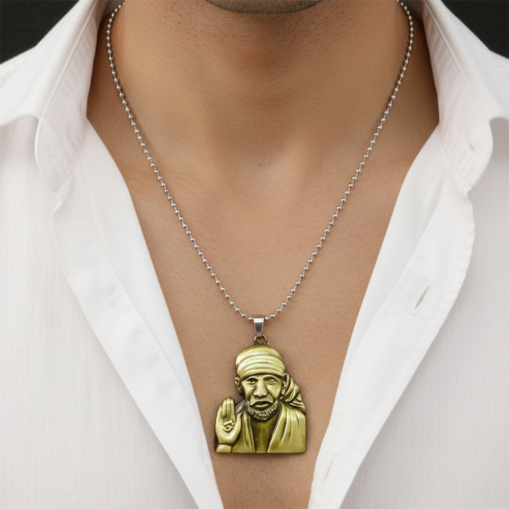 Urthn Gold Plated Sai Baba Pendant Necklace for Men(Pack of 6)