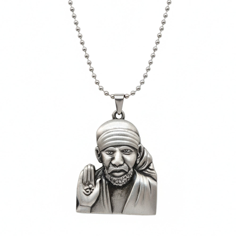 Urthn Silver Plated Sai Baba Pendant Necklace for Men(Pack of 6)