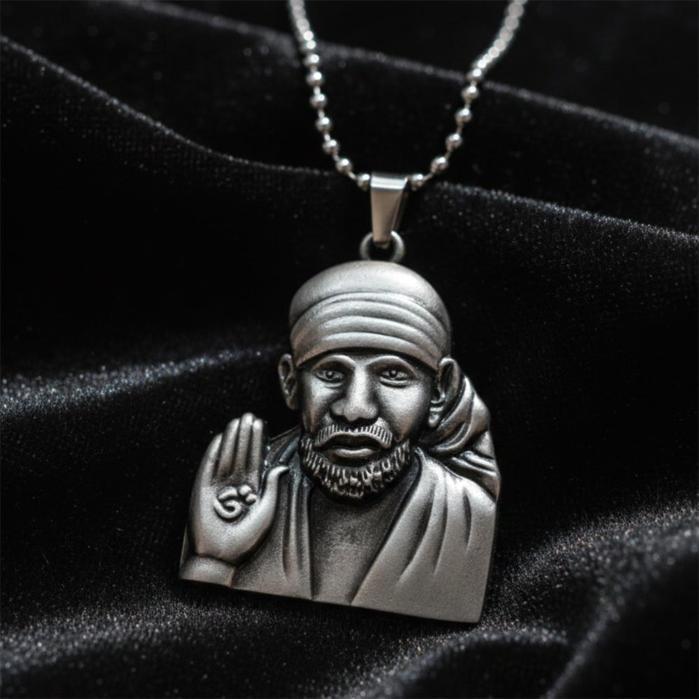Urthn Silver Plated Sai Baba Pendant Necklace for Men(Pack of 6)