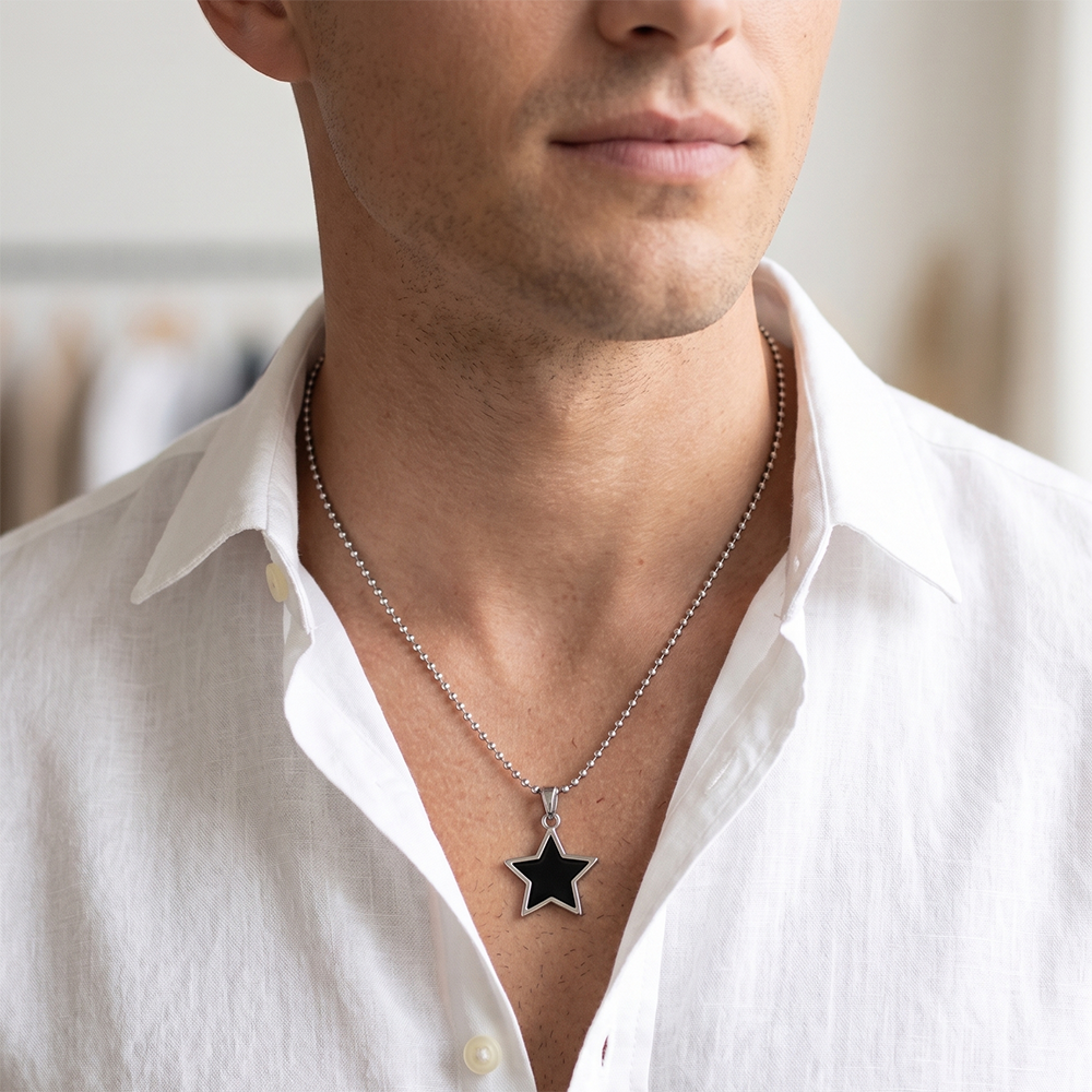 Urthn Star Steel Chain Pendant For Men (Pack of 6)