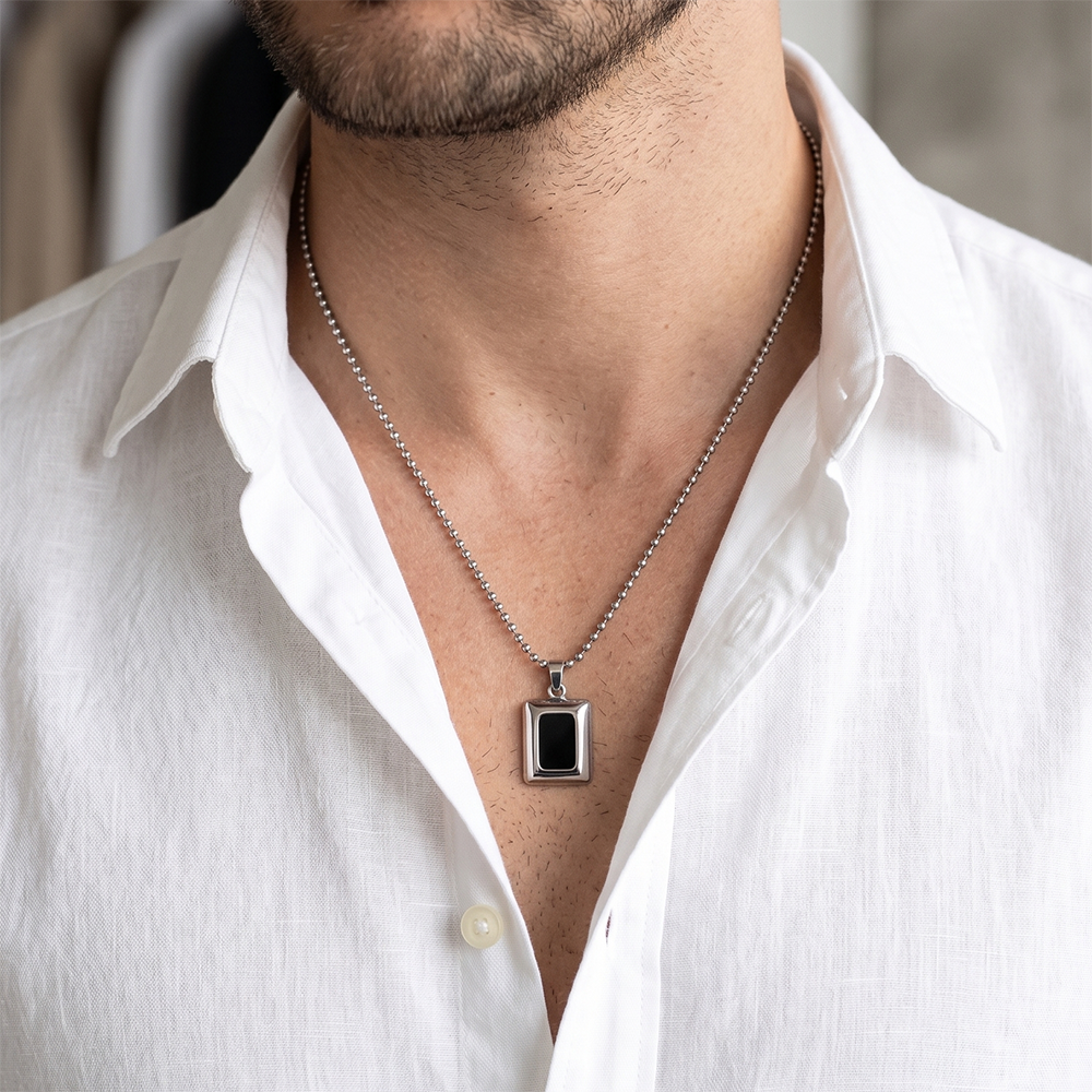 Urthn Rectangle Steel Chain Pendant For Men (Pack of 6)
