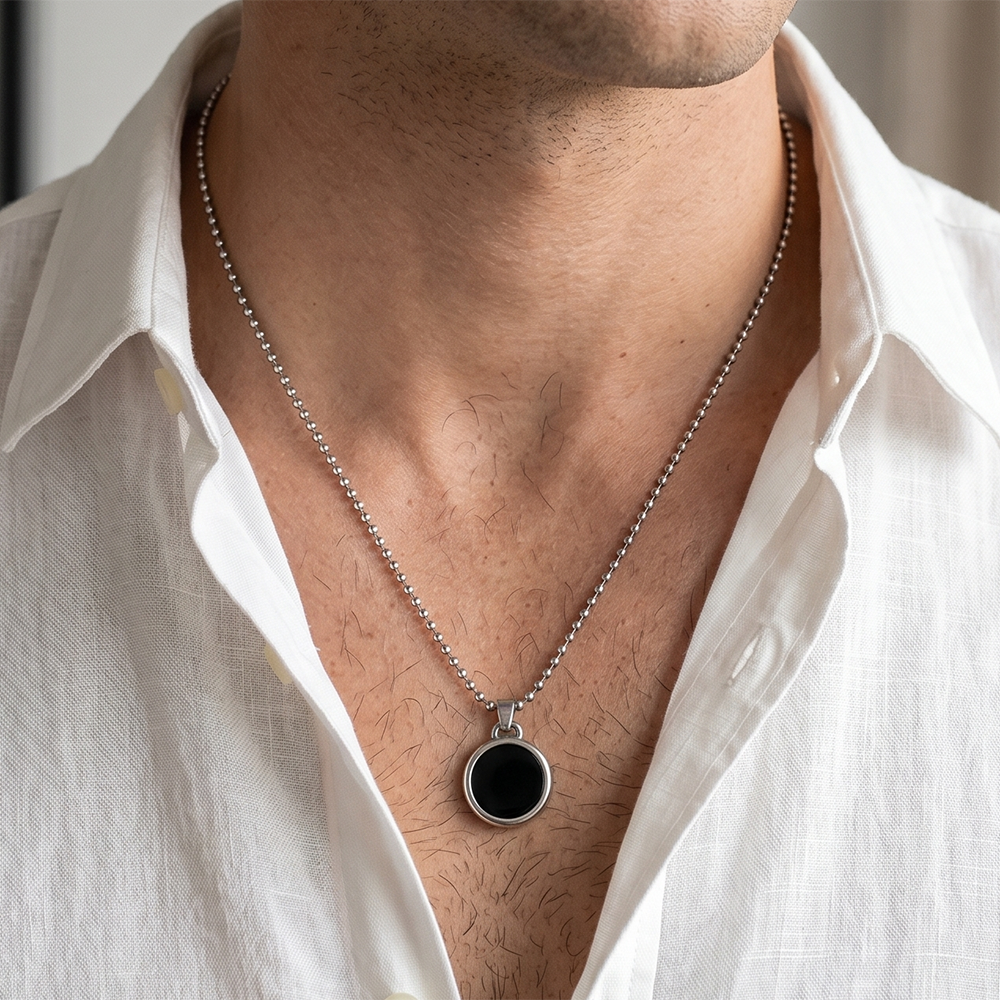 Urthn Round Steel Chain Pendant For Men (Pack of 6)
