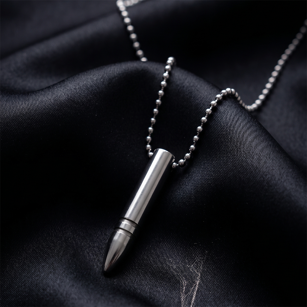 Urthn Silver Tone Bullet Shape Pendant Necklace for Men (Pack of 6)