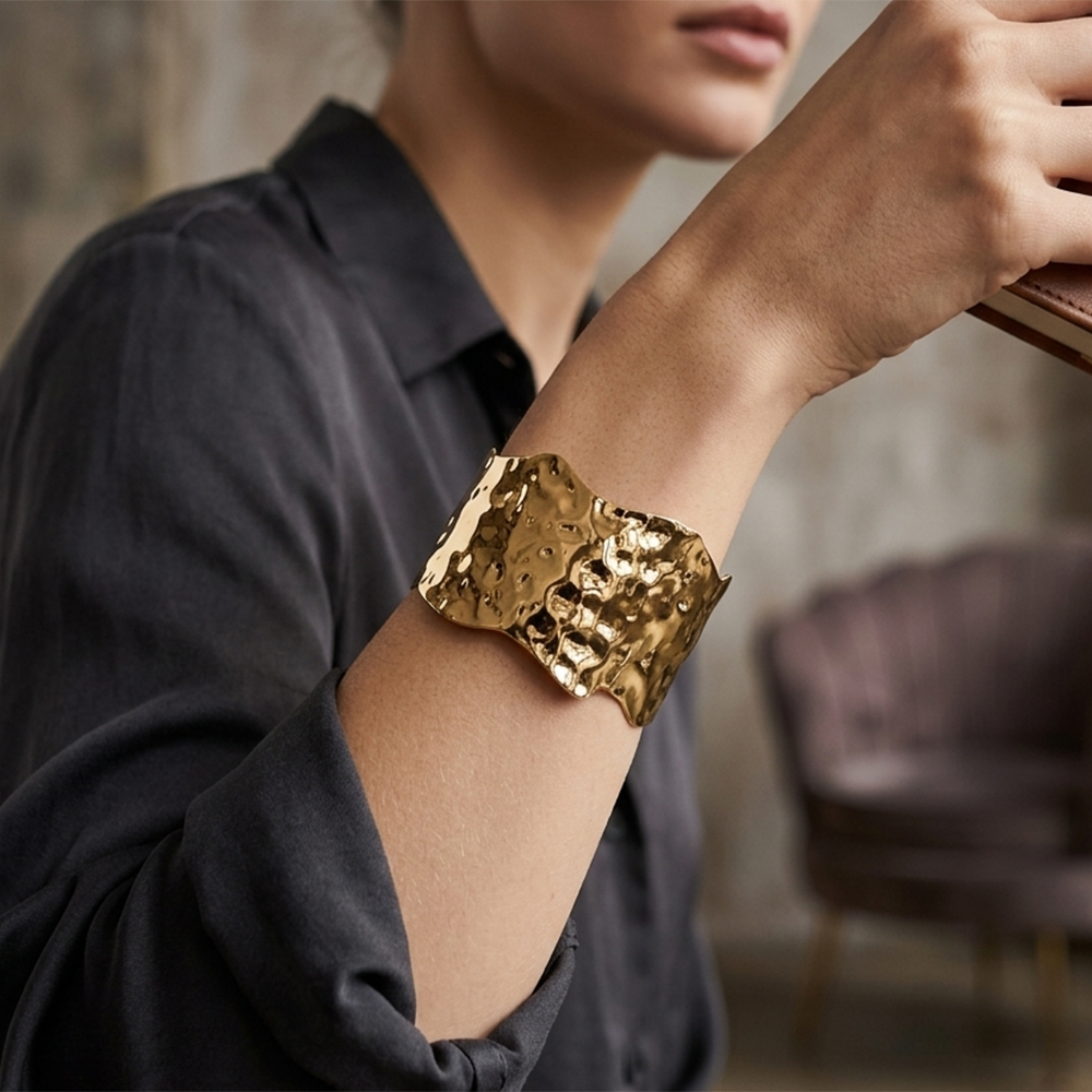 Urthn Modern Gold Textured Open Cuff Kada (Pack of 3)