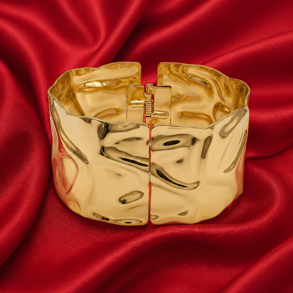 Urthn Gold Plated Bold Abstract Textured Wide Openable Kada for Women(Pack of 3)