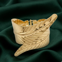 Urthn Gold Plated Bold Leaf Textured Design Wide Openable Kada for Women(Pack of 3)