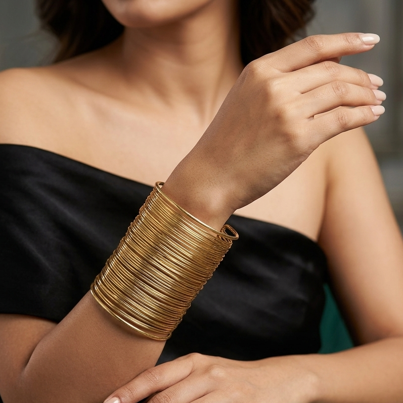 Urthn Gold Plated Trendy Multilayer Wire Open Big Size Cuff Kada(Pack of 3)