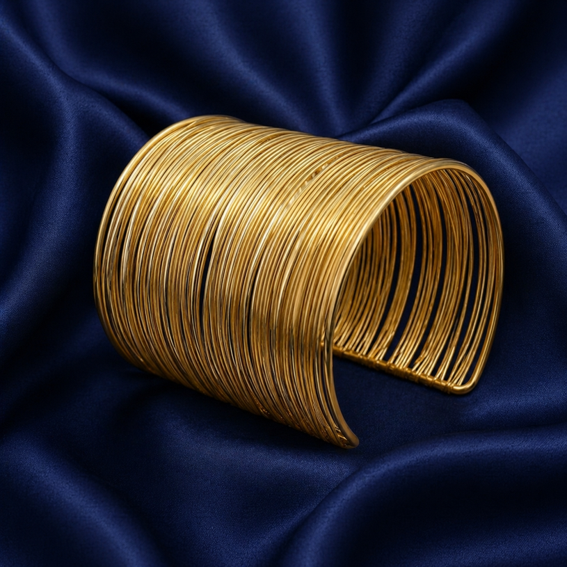 Urthn Gold Plated Trendy Multilayer Wire Open Big Size Cuff Kada(Pack of 3)