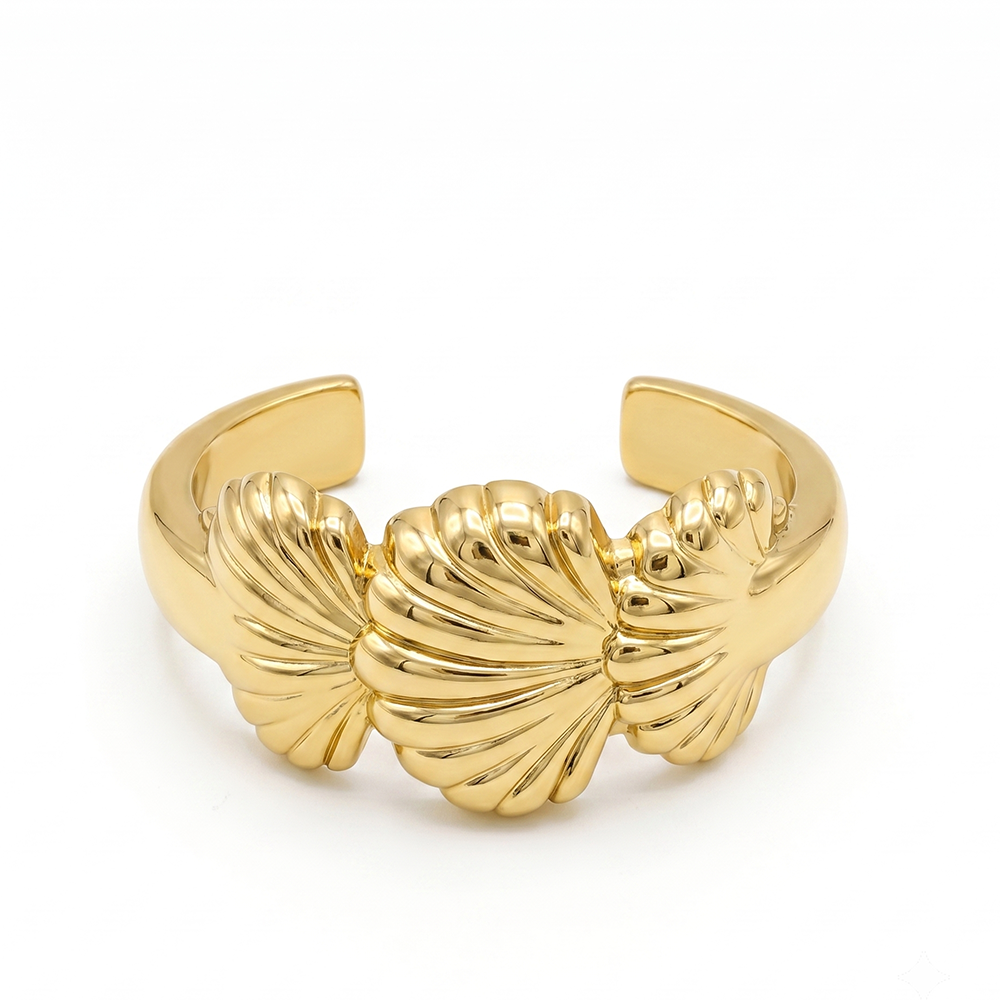 Urthn Gold-Plated Leaf Design Open Cuff Kada Bracelet for Women(Pack of 6)