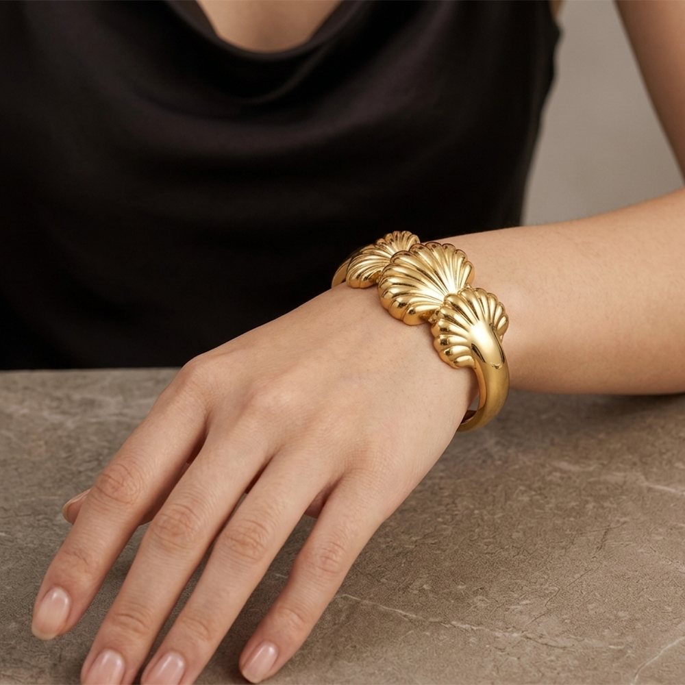 Urthn Gold-Plated Leaf Design Open Cuff Kada Bracelet for Women(Pack of 6)