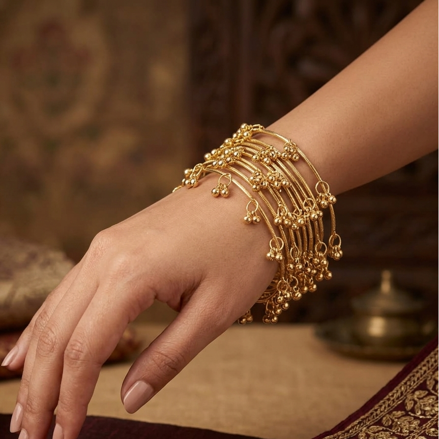 Urthn Gold Plated Viral Designer Kashmiri Bangles Set (8 Piece in Set) - Pack of 3