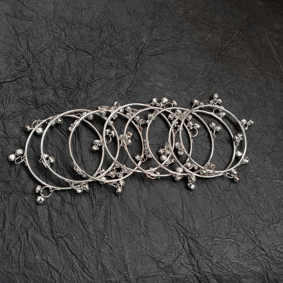 Urthn Silver Plated Viral Designer Ghunghroo Kashmiri Bangles Set (8 Piece in Set) - Pack of 3